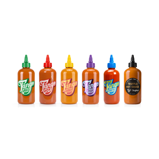Make Your Own Six-Pack, example assortment: one each of Mild, Hot, Mango, Thai, Sriracha and Truffle. You choose your own six flavors